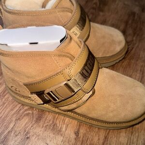 Tan Suede Ankle Boots with Strap